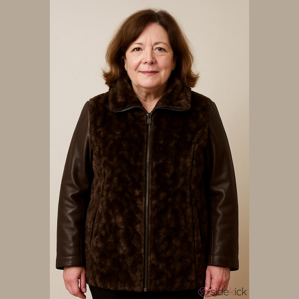 Dennis Basso Brown Faux Leather Fur Jacket/Vest - Women -XL